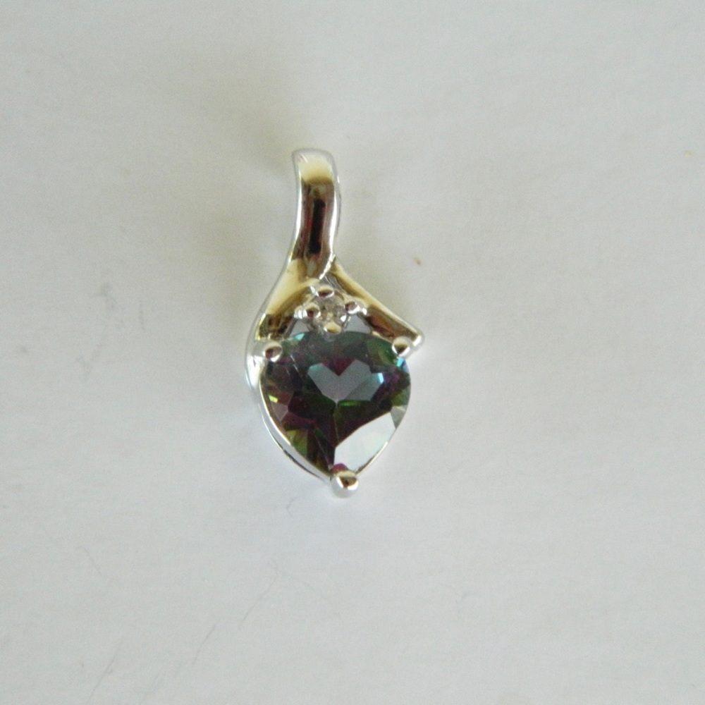 10k Solid White Gold Mystic Topaz Diamond Pendant
